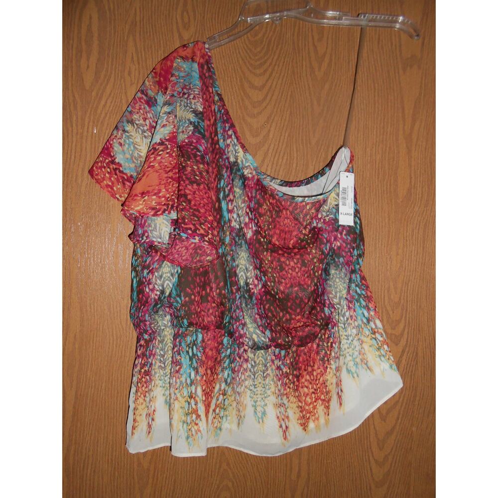 NEW ANA sz XL Pink Cream Turquiose One Shoulder Cute‎ Cover up Shirt Tank top!!!